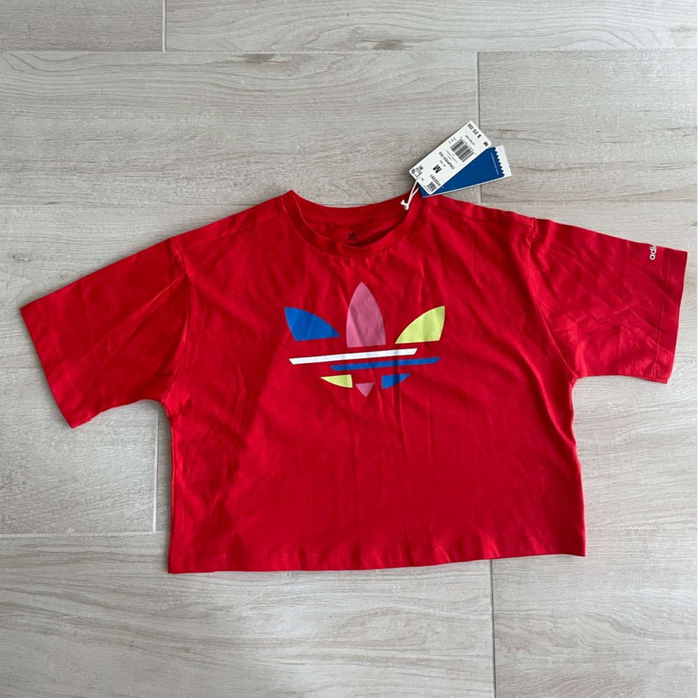 NWT Girls Adidas originals red cropped tee